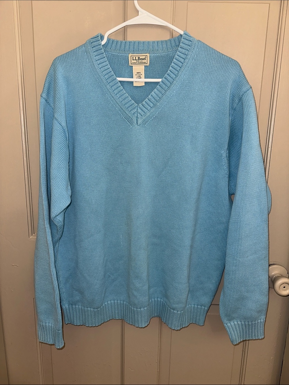 Vintage L.L. Bean Sky Blue V-Neck Sweater Men’s L 100% Cotton Preppy